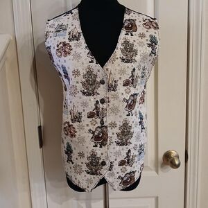 Vintage Christmas Tapestry Brocade Vest Santa Claus Snowflakes Soldiers Bells XL